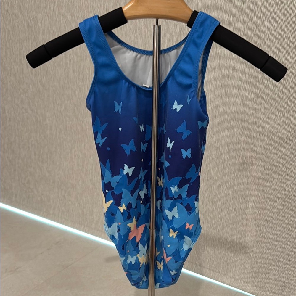 Destira Blue Butterfly Print leotard Child Small - Picture 7 of 8